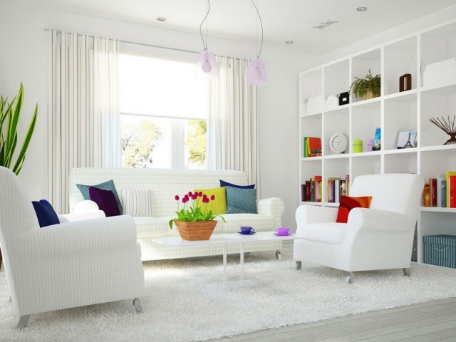 Modelo Arlanzón - El living con gran predominio de blanco en la amplia sala de estar.