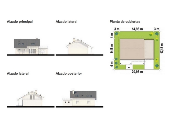 Modelo Arlanzón - Dibujos acabado externo de la casa y terreno.